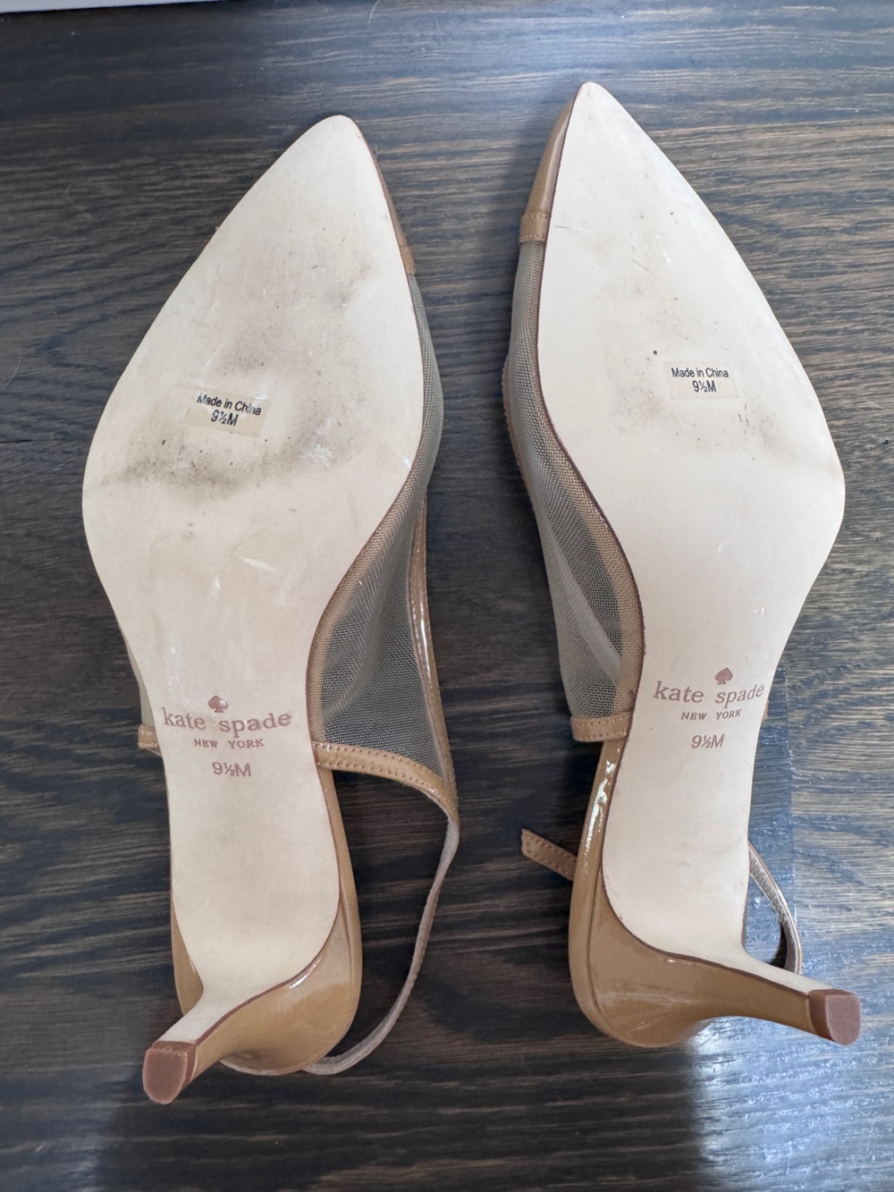 kate spade - Nude/Tan Mesh & Patent Leather Pointed-Toe Slingback Pumps - Picture 3 of 5